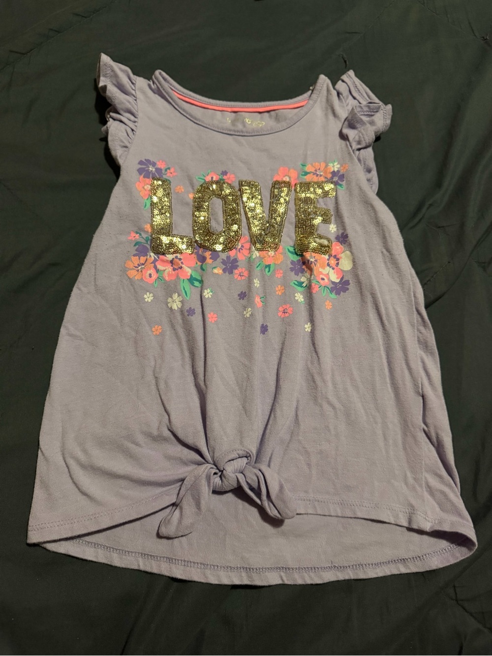 Cynthia Rowley Lavender Tank with Gold Sequin LOVE and Floral Accents